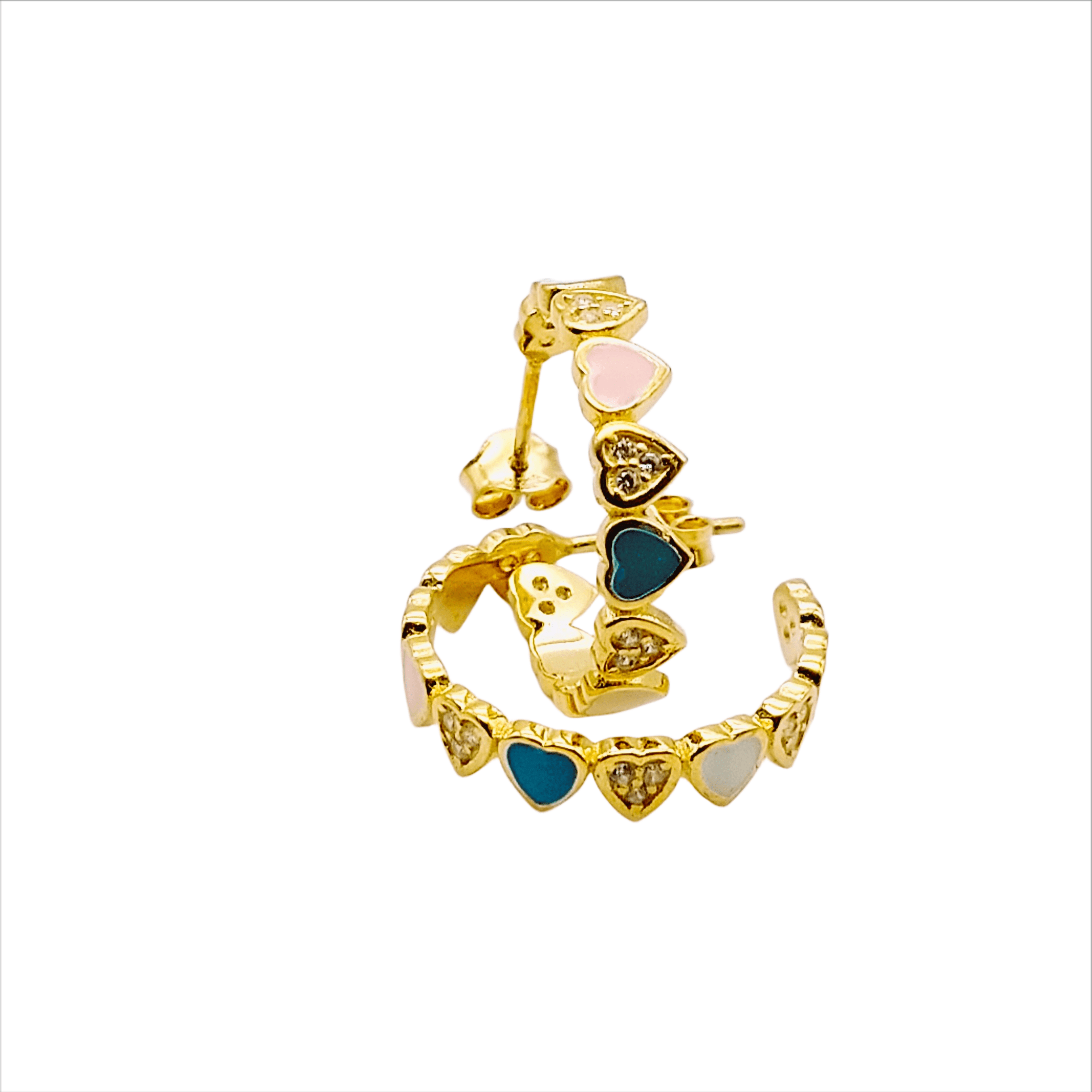 pendientes-de-plata-leonor-19mm-corazones-medio-aro-dorado-colores-uso-diario-gioccosilver