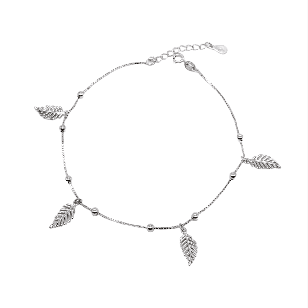 pulsera-tobillera-plata-sulawesi-hojas-bolitas-plateada-gioccosilver