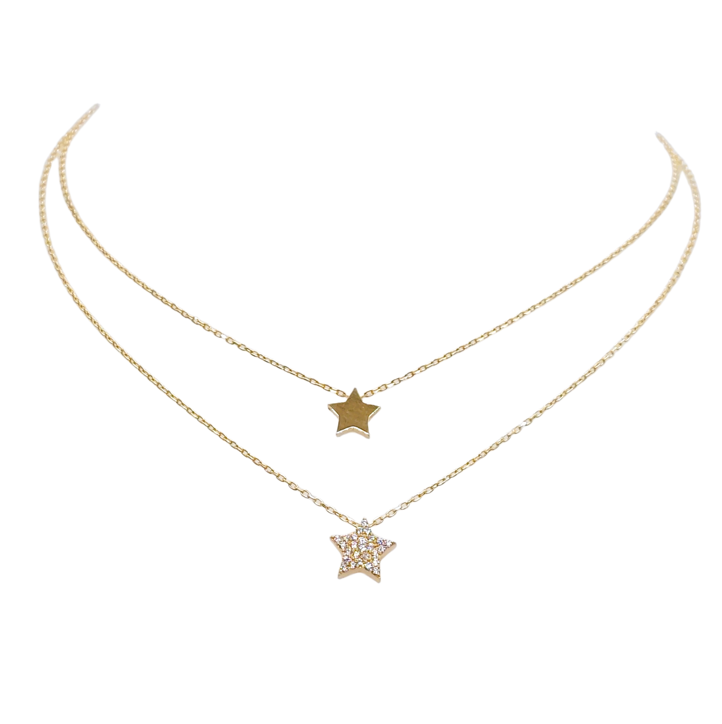 gargantilla-de-plata-yasmin-dos-estrellas-dorado-brillo-circonitas-dos-cadenas-diseño-cualquier-ocasion-gioccosilver