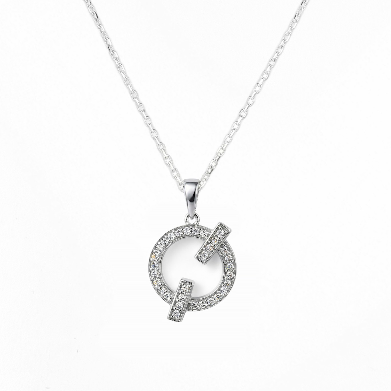 colgante-giocco crystal-plata-de-primera-ley-925-rodio-circonitas-exclusivo-diseño-original-elegante-diametro-14-milimetros-largo-cadena-de-42-a-45-centimetros-gioccosilver